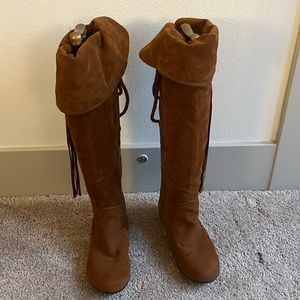 Brown suede knee high boots
